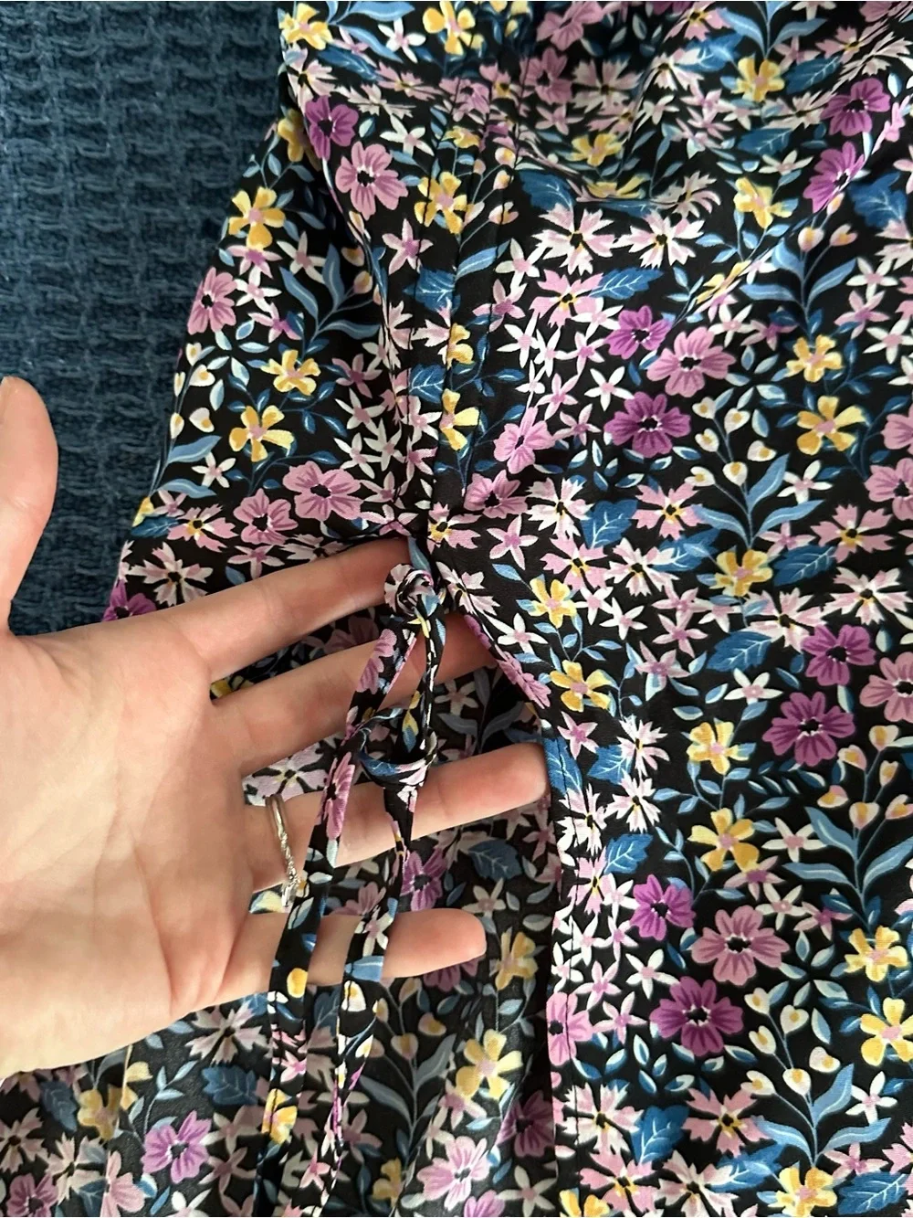 SHEIN Black Midi Skirt with Pink, Yellow & Blue Floral Print - Picture 2 of 5